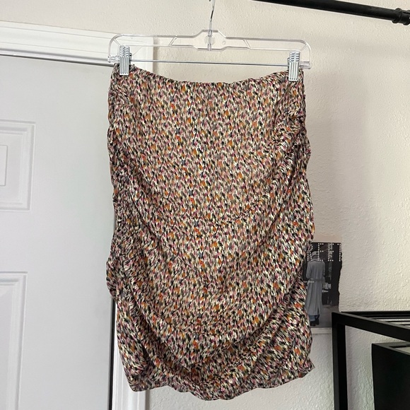 BA&amp;SH multicolor silk blend metallic printed elastic waist ruched mini skirt